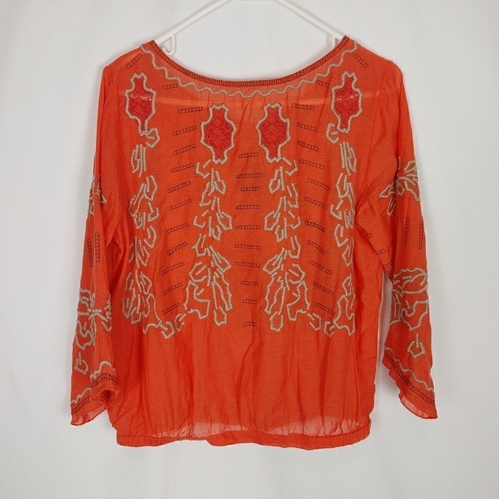 Free People Button Front Boho Blouse Embroidered S - Picture 4 of 6